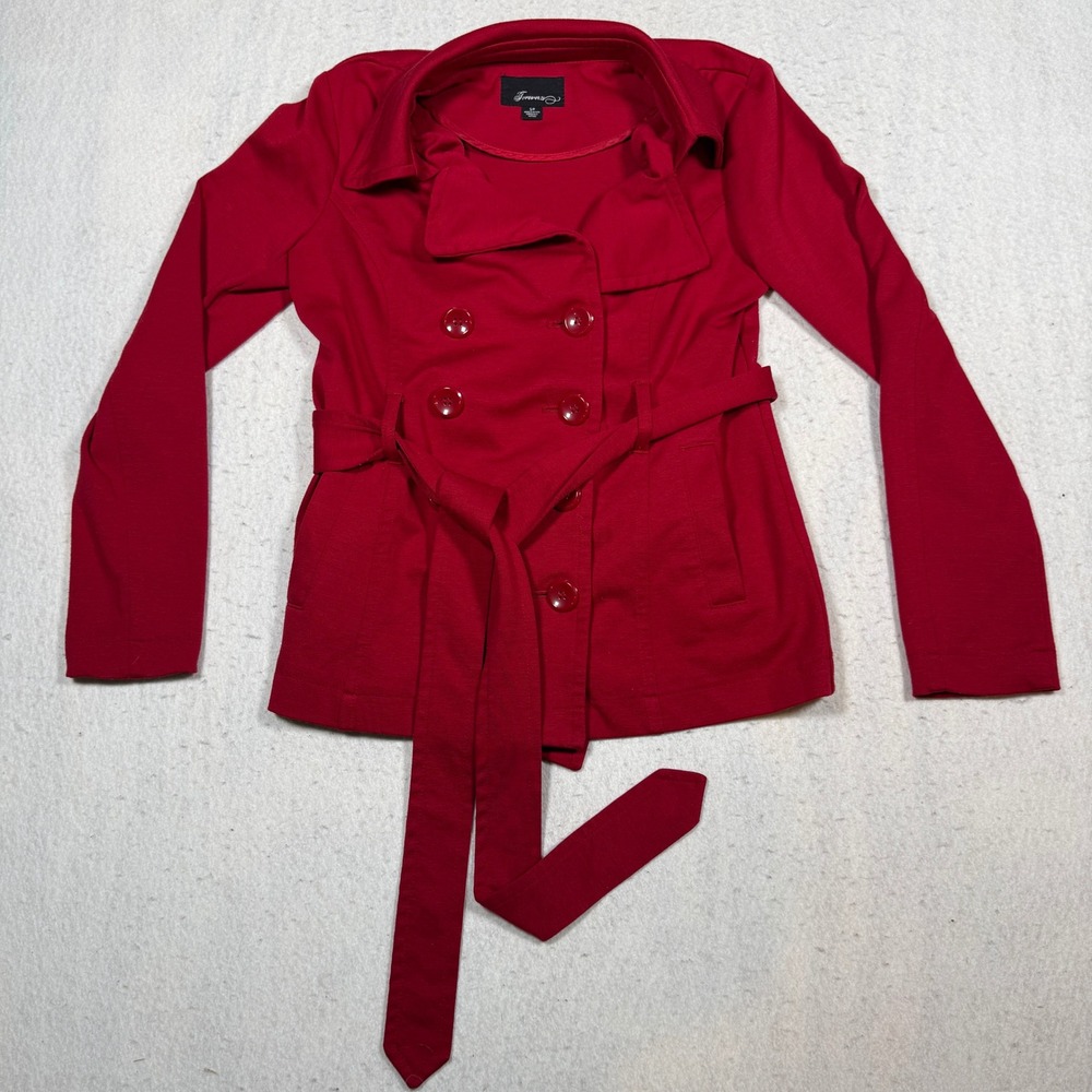 Forever 21 Red Double Breasted Trench Coat Jacket Belted Small